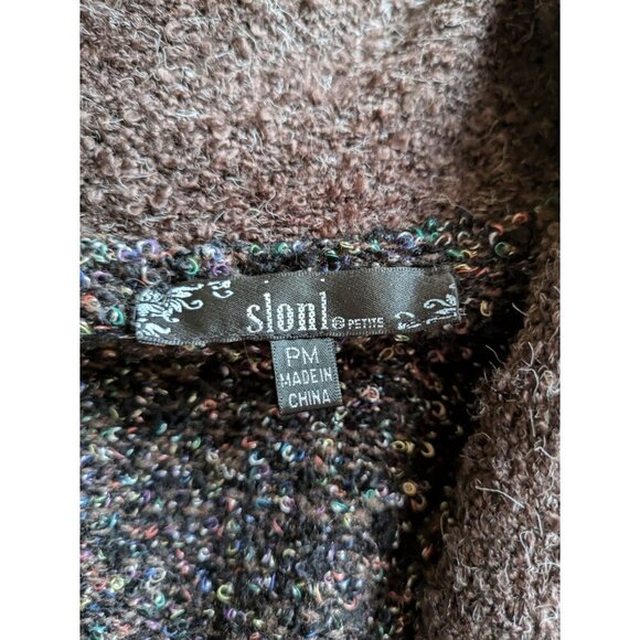 Sioni Boucle Shawl Collar Long Line Cardigan Size M Petite Brown Embroidered - Picture 6 of 13
